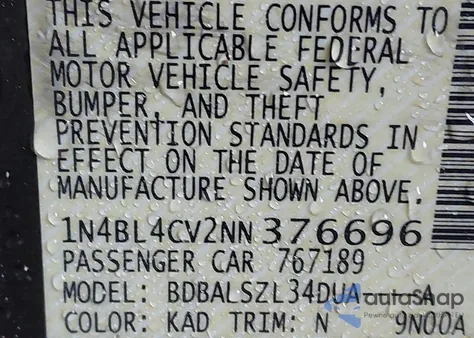 2022 Nissan Altima Sr Fwd z USA, uszkodzony, nr VIN 1N4BL4CV2NN376696